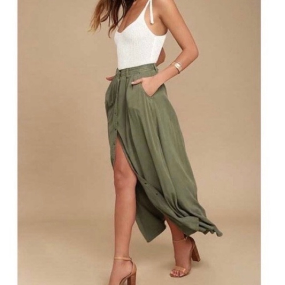 PISTOLA Olive Green Maxi Skirt with Front Buttons - Picture 2 of 8